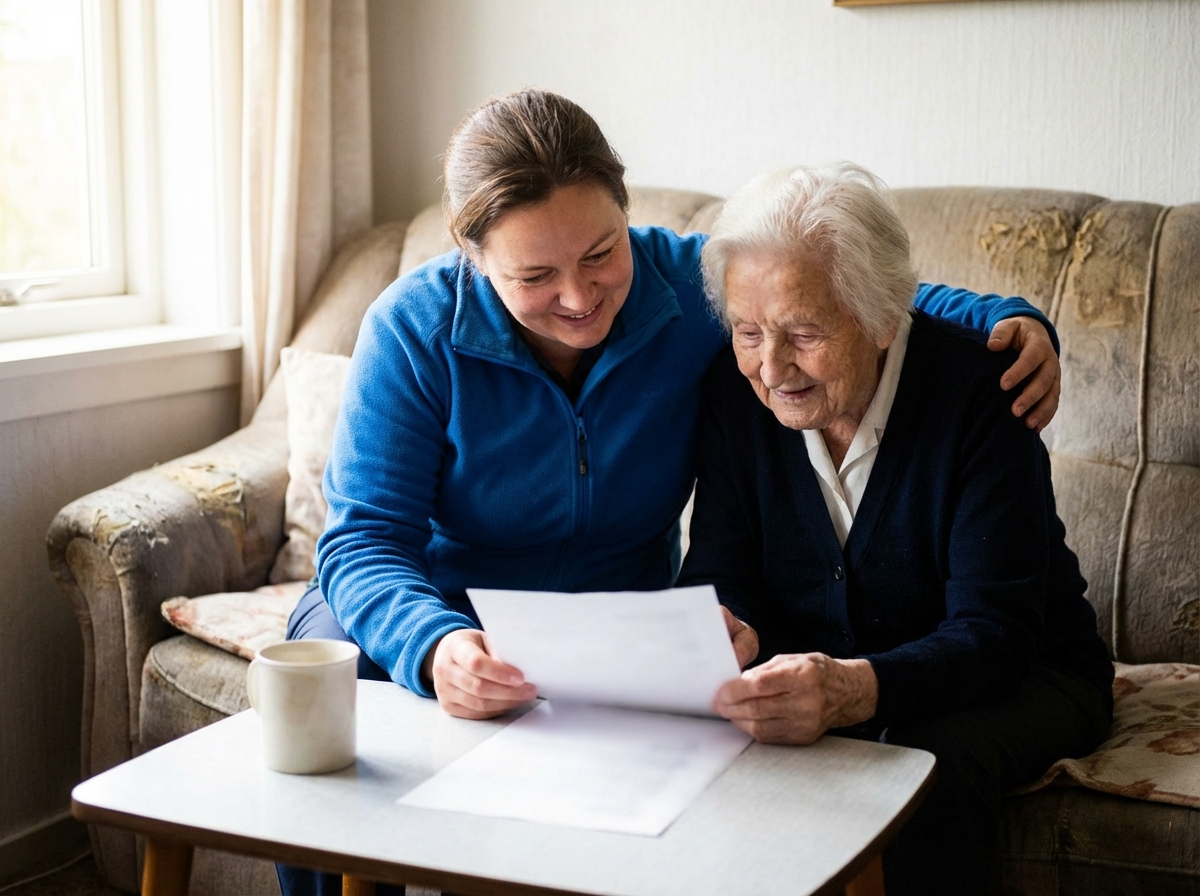 Caregiver and older adult sharing a warm moment